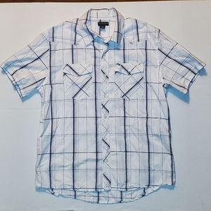Old College Inn Men's Short Sleeve Button Down Shirt Large White Plaid